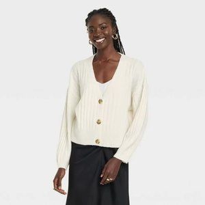 Women's Button-Front Cardigan - A New Day Cream XXL